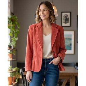 Talbots Petites Velvet Blazer Jacket Women's 12 Coral Cotton Silk Blend Office